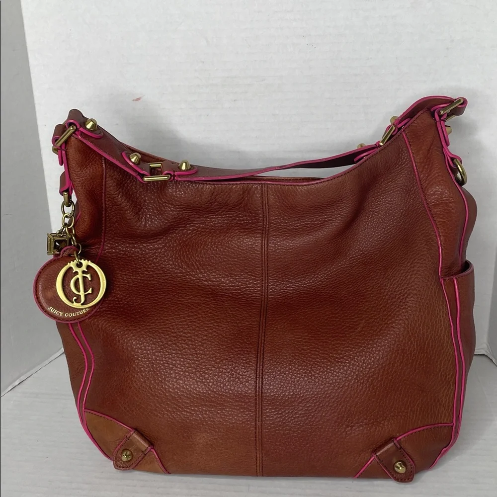 Vintage Juicy Couture tan leather pink trim hobo shoulder bag